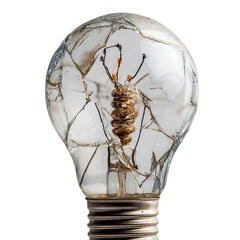 Shattered Light Bulb with Visible Filament on Transparent Background