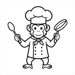 A playful cartoon illustration of a monkey dressed as a chef, holding a spoon and a whisk, ready to cook.