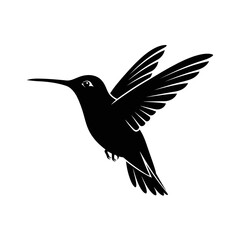 Fototapeta premium Elegant black hummingbird in flight silhouette isolated on white background