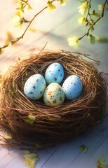 Obraz premium art Easter background with Easter eggs on the nest