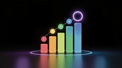 A colorful bar graph illustrating growth trends, with a dynamic upward trajectory highlighted against a dark background.