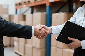 Warehouse Business Cooperation Handshake Scene