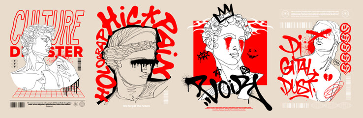  One line sculpture illustration with graffiti text. For t-shirt prints, posters, cards, stickers and other uses. © Ольга Логвиненко