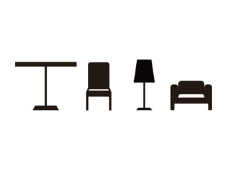イス、テーブル、照明、ソファのアイコンのセット