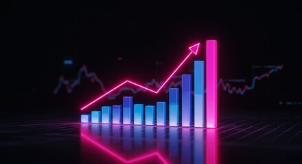 Dynamic bar graph with a vibrant, upward-pointing arrow, signifying growth and success in a visually striking manner.