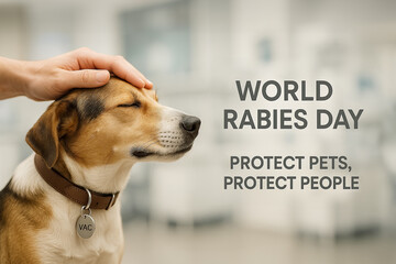 Dog receiving gentle petting in a veterinary clinic, promoting health and well-being for pets