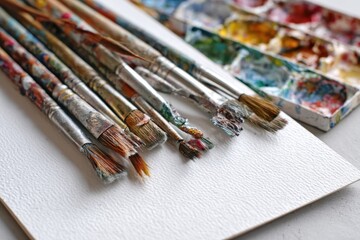 Obraz premium Used Paintbrushes on Watercolor Paper