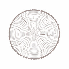 Hand drawn tree ring pattern, line ripple circle wood texture. Wood organic slice line design. Vector illustration.
