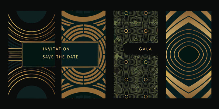 Elegant Art Deco Invitation and Gala Card Templates with Gold Accents