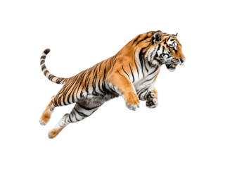 A tiger leaping in a dynamic side profile