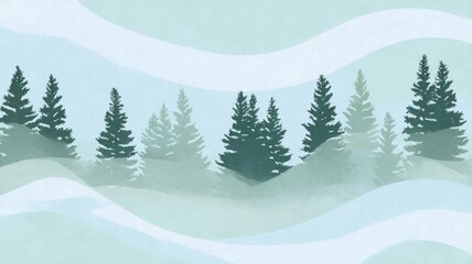 Fototapeta premium Stylized evergreen forest with wave patterns. AI generated