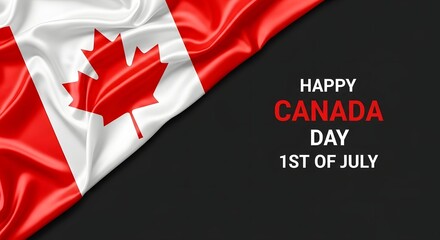 Happy canada day greeting with the national flag of canada, featuring a red maple leaf on a white and red background, celebrating the countrys national holiday on july 1st