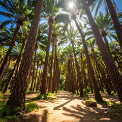 Obraz premium Sunny palm grove path