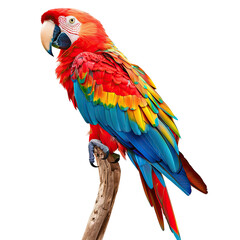 Obraz premium Vivid macaw perched on a branch, showcasing vibrant red, blue, and yellow feathers