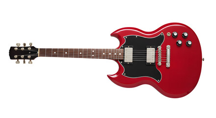 Red electric guitar, isolated on white or transparent background. PNG