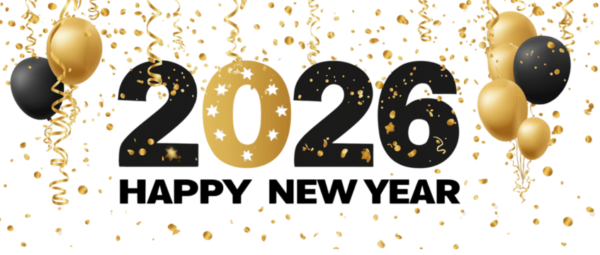 Happy new year 2026, lettering transparent png, cutout