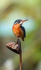 Colorful Kingfisher Bird Perched on Wood Post in Natural Wildlife Setting
