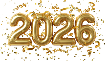 Happy new year 2026, lettering transparent png, cutout