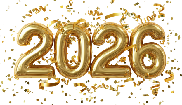 Happy new year 2026, lettering transparent png, cutout - Powered by Adobe