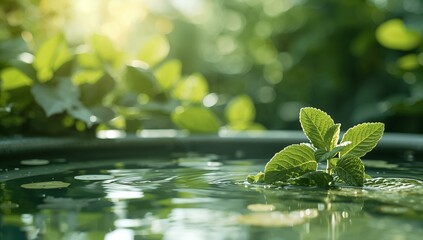 Tranquil Hydrangea. A Serene Moment in a Water Garden, Illuminated by Sunlight.