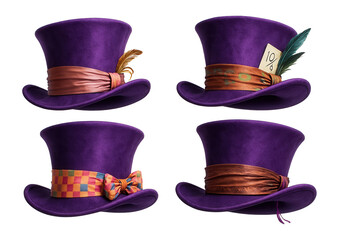 Set of purple Mad Hatter hats.