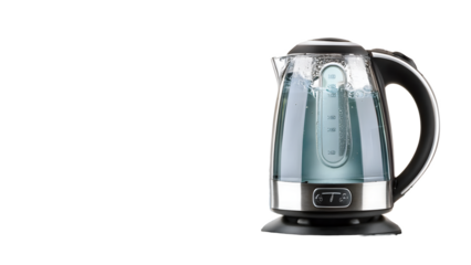 Kettle boiling water inside on transparent background