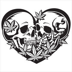 Skull Couple with Cannabis Leaves in a Heart Shape