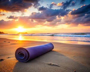 yoga mat rolled sunrise beach