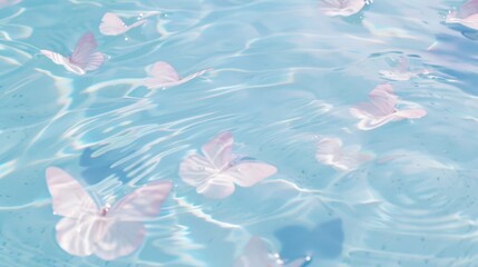 Delicate Butterflies Hovering Over Softly Lit Water with Floral Elements