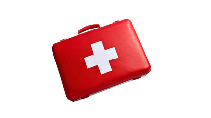 Red first aid kit case on transparent background