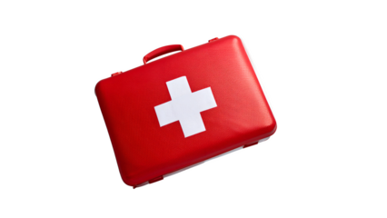 Red first aid kit case on transparent background
