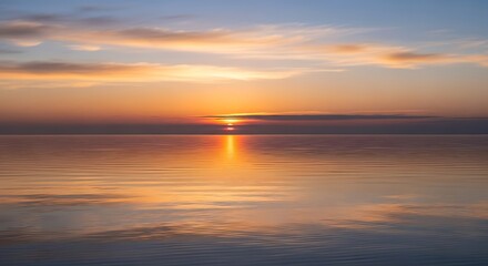 Fototapeta premium Serene Sunset Reflecting on Calm Waters Captivating Sky with Gentle Clouds Above
