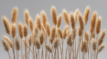 Fototapeta premium Dried bunny tail grass tufts with soft texture against a gray backdrop