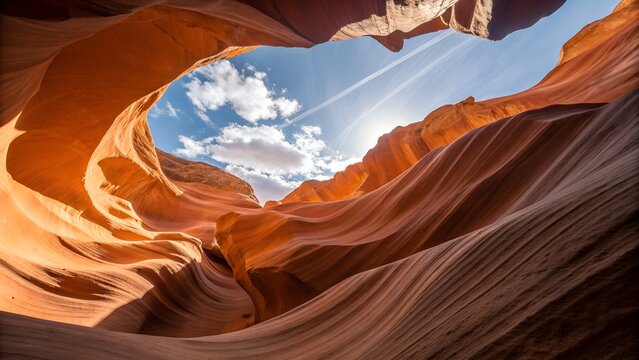 Twisting sandstone walls of Antelope Canyon illuminated by sunlight from above – Geological wonder and natural artistry, nature, abstract, canyon, texture, sunlight, landscape