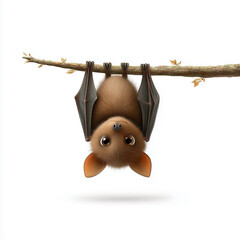 Bat Branch: A cute little bat hangs upside down from a branch, featuring adorable big eyes.