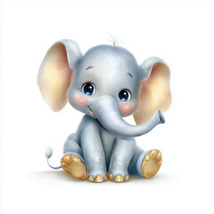 Adorable Baby Elephant Illustration: An endearing illustration of a charming baby elephant, showcasing its innocent eyes and gentle smile in a delightful cartoon setting.