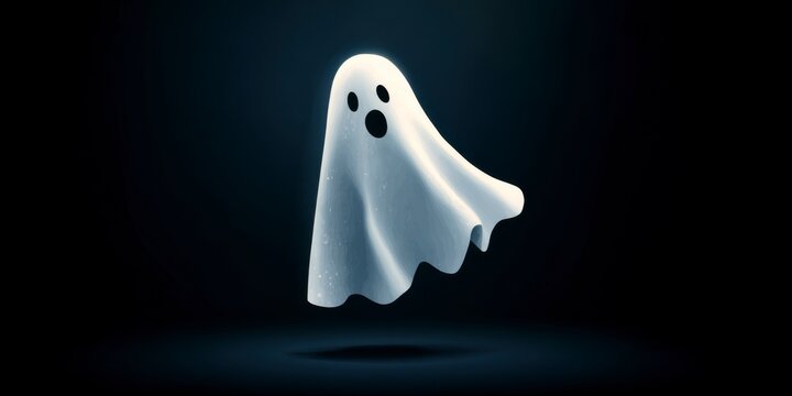 &Iacute;cone de fantasma 3d flutuando com rosto assustador em fundo transparente, sem fundo. ghostly, icon, face, bottomless, transparent, afloat