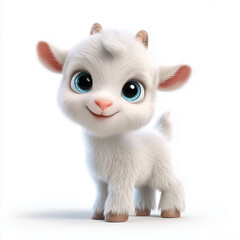 Sweet Baby Goat: A captivating 3D rendering of a precious baby goat, brimming with innocence, joy, and boundless energy, presented in a clean studio setting. 