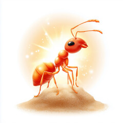 Ant's Vigilance: An illustrated close-up captures the focused attention of an ant standing proudly atop a tiny mound, enhanced by a warm light backdrop.