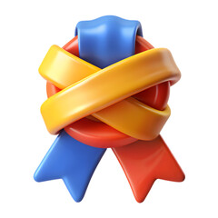 Colorful 3D Render of a Ribbon Award Badge with Red Yellow and Blue