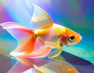 Fototapeta premium Vibrant Multicolor Fish with Iridescent Scales on Prism Background