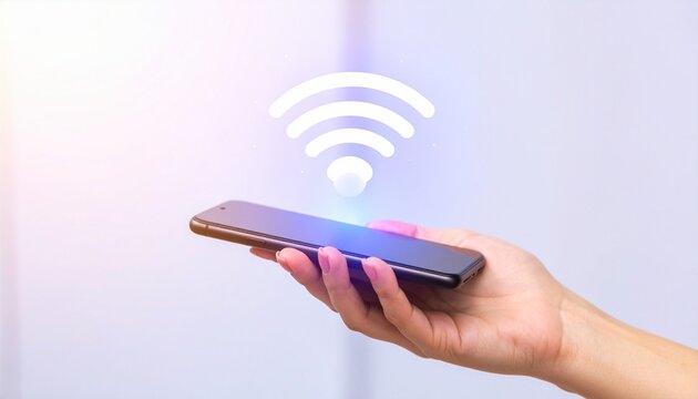 Efficient Wireless Connectivity for Modern Devices, include hand holding the phone with wifi icon floating on top