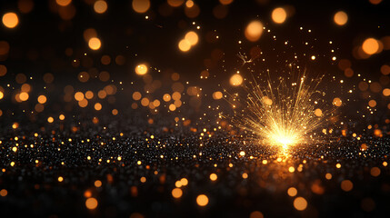 Obraz premium Sparkling golden lights on a dark background