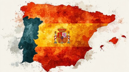 Iberian Peninsula: Flag Map Watercolor Art