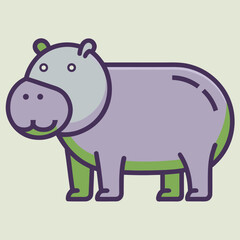 Cute cartoon hippopotamus with purple and green colors