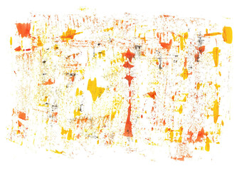 Colorful abstract painting with red, orange and yellow texture patterns.