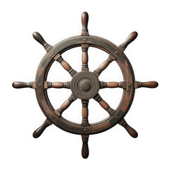 Steering hand wheel ship on transparent background. Old ship wooden steering wheel rudder.
