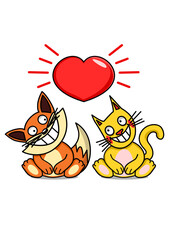 fox and cat in love