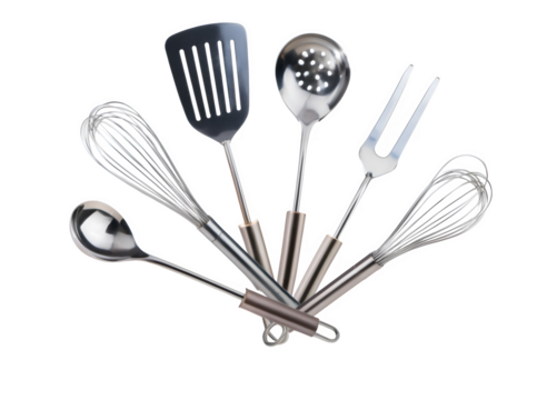 Kitchen utensil collection on transparent background
