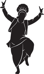 Black silhouette of a man performing Bhangra dance